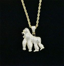 Homens Iced Out Bling Ape Zircon Pingente Colar Hip Hop Rock Ouro Prata Cor Joias Presente com Colar de Corrente de Aço Inoxidável 2013734126