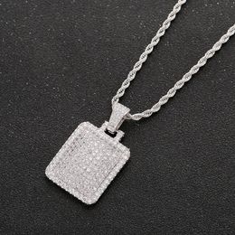 Collier pendentif étiquette de chien glacé pour hommes avec chaîne de corde gratuite breloques en Zircon cubique bijoux Hip Hop