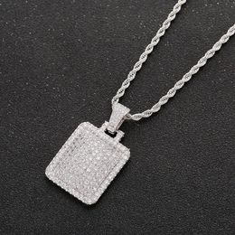 Collier avec pendentif en forme d'étiquette de chien glacé pour hommes, avec chaîne en corde, breloques en Zircon cubique, bijoux Hip Hop 286w