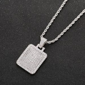 Collier avec pendentif en forme d'étiquette de chien glacé pour hommes, avec chaîne en corde, breloques en Zircon cubique, bijoux Hip Hop 289q