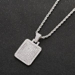 Mannen Iced Out Dog Tag Hanger Ketting Met Touw Ketting Kubieke Zirkoon Charms Hip Hop Jewelry291C