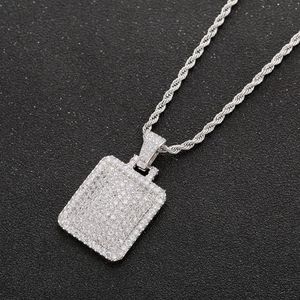 Mannen Iced Out Dog Tag Hanger Ketting Met Touw Ketting Kubieke Zirkoon Charms Hip Hop Jewelry286w
