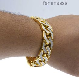 Hombres Iced Out Hip Hop Cuban Chain Link Sand Blast Pulsera Oro Plata Tono Pesado 18mm PulserasGD64 GD64