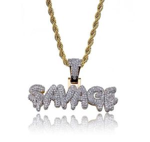 Mannen Iced Savage Letters Hang ketting Goud Gold Geplaatste Micro Pave Cubic Zirkon Hip Hop Jewelry55259977