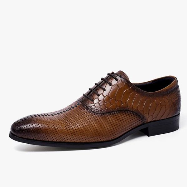 Hommes italiens Oxford Wingtip chaussures en cuir véritable bout pointu à lacets Oxford robe richelieu chaussures à plate-forme de mariage