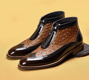 Hommes Italie 3221 Texture autruche Robe de commerce à la main Mariage à la main de la mode en cuir authentique Chaussures pointues