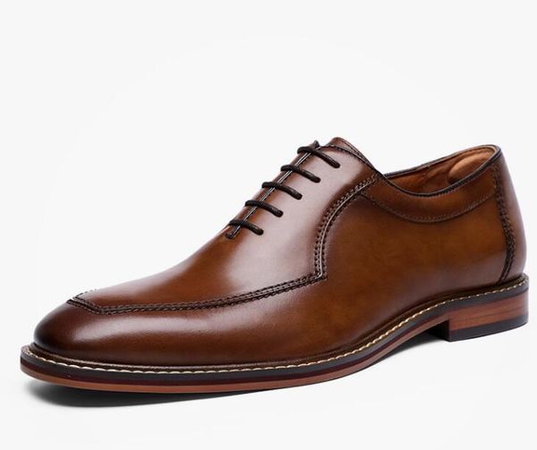 Hommes Italie Oxfords Business Dress Shoes Chaussures de mariage de fête en cuir véritable noir marron mode mocassins décontractés chaussures bout rond à lacets chaussures de bureau formelles taille 38-47