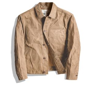 Men Jacket en Coat Tool American Retro Heavy Oil Wax Canvas Khaki Jacket Classic Double Cut Slim Male7200721