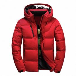 Hommes Veste Manteau Hiver Chaud Casual Automne Col Montant Puffer Chapeau Épais Blanc Canard Parka Mâle WinterDown Veste avec Capuche W09m #