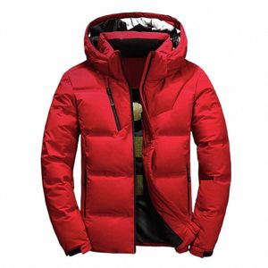 Hombres Chaqueta Abrigo Invierno Cálido Casual Otoño Soporte Collar Puffer Sombrero grueso Pato blanco Parka Hombre Chaqueta de invierno con capucha W09M #