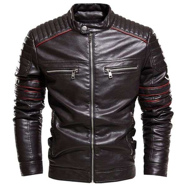 Veste en cuir café pour homme, veste de moto pour homme, Streetwear à la mode, manteau de motard, coupe cintrée, manteau d'automne et d'hiver pour homme doublé de fourrure