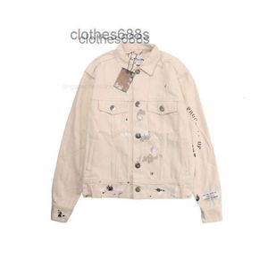 Chaqueta de hombre Diseñador Gallerydeptes Chaquetas Jean Coat GD langfan Co Ltd Abrigos de mezclilla color beige albaricoque salpicados a mano K0ED H1S152K2