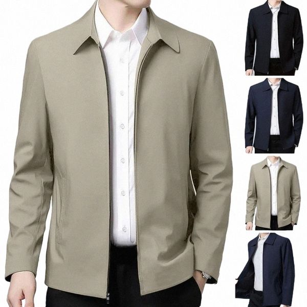 Chaqueta de hombre Chaqueta de solapa elegante para hombre de mediana edad con bolsillos con cierre de cremallera para busin formal o ropa informal en primavera y otoño Q9py #