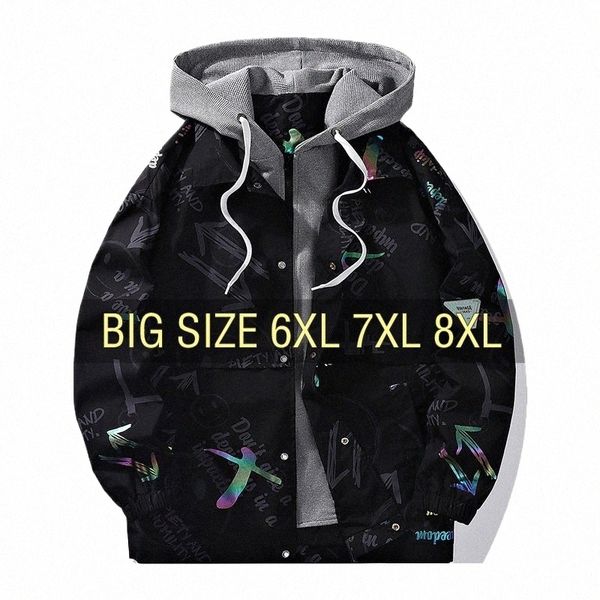 Hommes Veste À Capuche Bomber Trench À Capuche Plus Taille 6XL 7XL 8XL Coupe-Vent Oversize Automne Manteaux Occasionnels Noir Mâle Coupe-Vent Lâche f6yt #