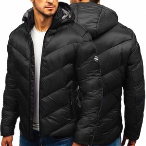 Chaqueta de hombre Color sólido Cálido Invierno Grueso Abrigo acolchado con capucha para uso diario t4St #