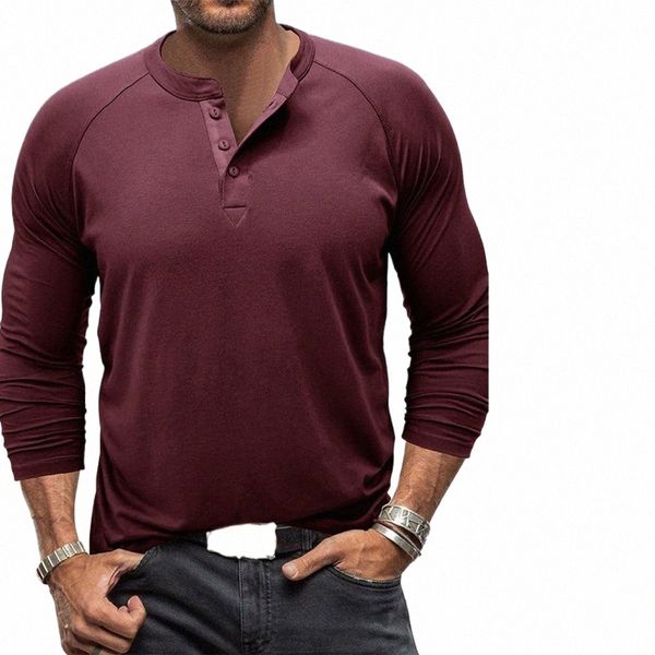 Chaqueta de hombre con estilo Cierre de trasero LG Manga Camiseta Diseño transpirable Henley Camiseta Versátil Color sólido Top Z4MV #