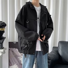 Chaquetas de hombre y cintas sueltas de otoño, ropa de calle, prendas de vestir informales, abrigos de Hip Hop para hombre, abrigo cortavientos 220811