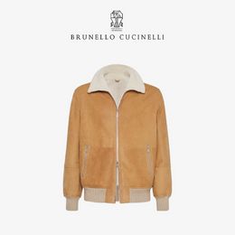 Men Jackets Brunello Autumn en Winter Cucinelli Lambswool Cashmere Coats Khaki Solid Color Rapels