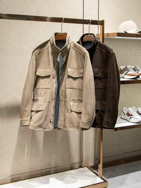 Vestes pour hommes Multi-poche Loro Brown Beign Velvet Real Leather Coat Piana
