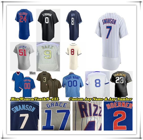 Maillots de baseball Dansby Swanson Cody Bellinger Nico Hoerner Eric Hosmer Patrick Sagesse Ian Happ Seiya Suzuki Trey Mancini Yan Gomes Marcus Stroman Justin Steele 4XL