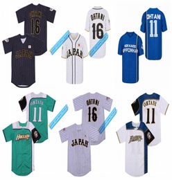 Men Japan Hokkaido Nippon Ham Fighters # 16 Shohei Ohtani # 11 Baseball Jersey cousé blanc noir vert alternative fans uniformes