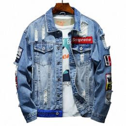 Mannen Jean Jas 2023 Herfst Nieuwe Retro Casual Denim Jasje Streetwear Cott Slim Fit Denim Bovenkleding Fi Merk Mannen kleding q3vr #