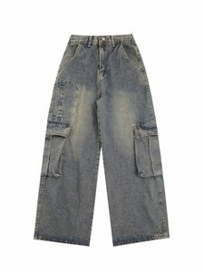Hommes Jeans Pantalons Cargo Pantalons surdimensionnés Y2K Hip Hop Streetwear Grunge Punk Vintage Wide Leg Denim Baggy Coréen Vêtements populaires g8zW #