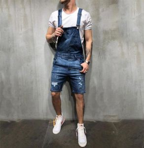 Hombres Jeans Denim Romper 2021 Men039s Pantalones cortos negros azul oscuro Casual Streetwear Monos desgastados 2129415