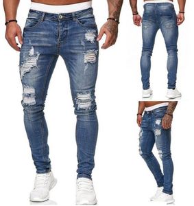 Hommes Jeans Taille Élastique Maigre Mode Hommes Stretch Pantalon Déchiré Streetwear Denim robes S-3XL