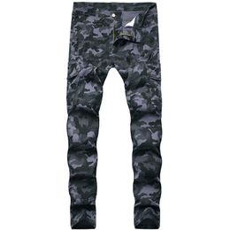 Jean multi-poches pour hommes, pantalon vert armée, long, plis européens et américains, Slim fit287N