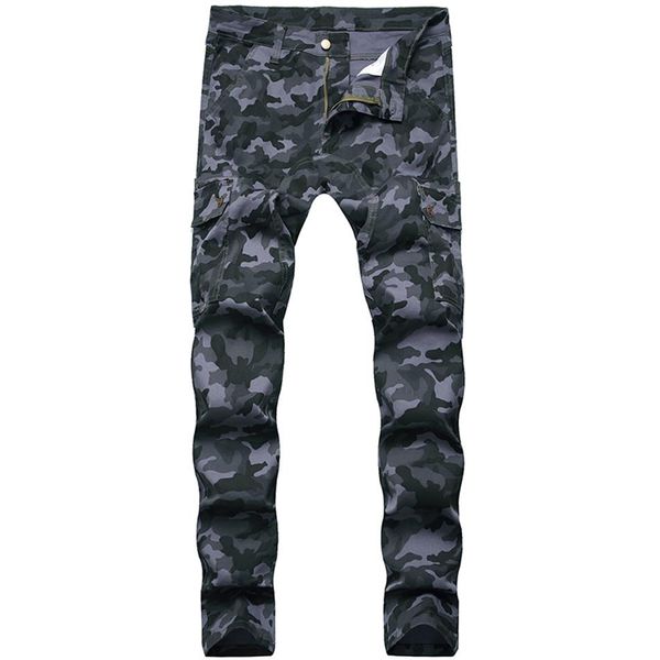 Jean multi-poches pour hommes, pantalon vert armée, à la mode, long, plis européens et américains, Slim fit231i