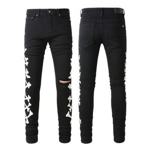 Herenjeans voor heren Skinny jeans Designerbroeken Rip Slim Fit met bot Zwart Biker Denim Stretch Motorfiets Trendy Kniegat Lang St3171