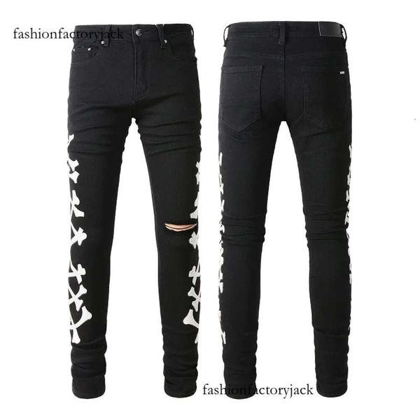 Jeans pour hommes pour hommes Jeans skinny Pantalon de créateur Rip Slim Fit avec os Noir Biker Denim Stretch Moto Tendance Genou Trou Longue Droite Hip Hop Blue Rock 20ss