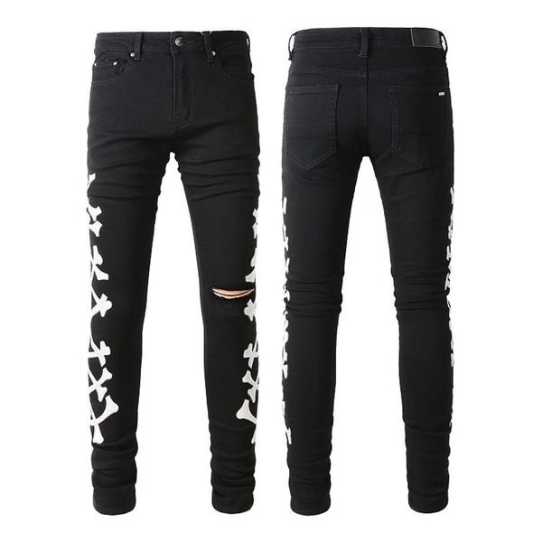 Hommes Jeans pour homme Skinny Jeans Designer Pantalon Rip Slim Fit avec os noir Biker Denim Stretch moto tendance genou trou long St3535