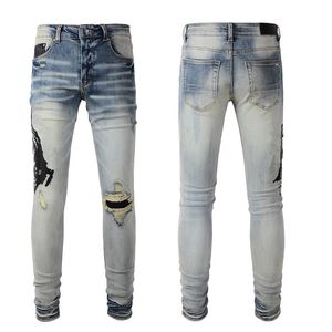 Hombres Jeans para hombre diseñador Man Jeans Skinny RIP Rock Denim Fashion Patches Red Bordery Bordado Halloween Hip Hop Pants