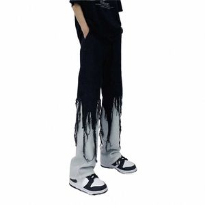 Hommes Jeans High Street Hip Hop Ctrast Couleur Gland Lâche Fi Japonais Streetwear Hippie Lâche Casual Darkwear Patchwork K8Rd #