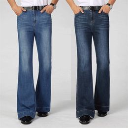 Mannen Jeans Hoge Taille Boot Cut Jean Wide Pen Broek Spring Mens Kleding Rechte Denim Gewassen Flared Broek Blue Fashion 220308