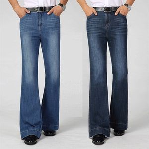 Hommes Jeans Taille Haute Boot Cut Jean Pantalon à Jambes Larges Printemps Vêtements Pour Hommes Droit Denim Lavé Pantalon Évasé Bleu Mode 220217