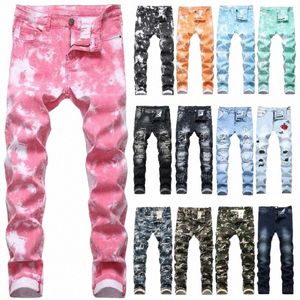 Hommes Jeans Hip Hop Patch Hommes Rétro Jeans Trou Zippé Biker Jeans Camoue Impression Hommes Ripped Denim Pantalon h0oZ #