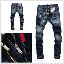 Hommes Jeans Trou Bleu Clair Gris Foncé Italie Marque Homme Pantalon Long Pantalon Streetwear denim Skinny Slim Droit Biker Jean pour D2 Top qualité taille 28-38