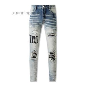 Mannen Jeans Gat Lichtblauw Donkergrijs Italië Lange Broek Streetwear Denim Skinny Slim Straight Biker Jean Top Kwaliteit 2LLC