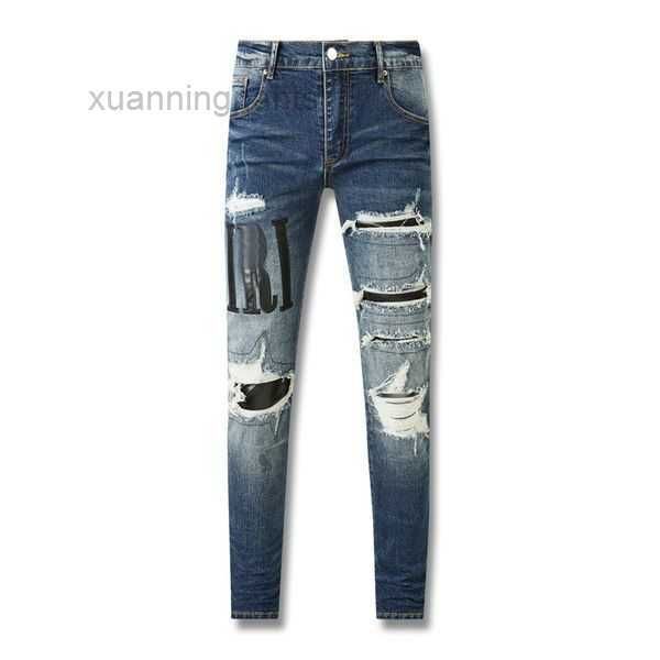 Hombres Jeans Hole Light Blue Dark Grey Italia Pantalones largos Streetwear Denim Skinny Slim Straight Biker Jean de calidad superior 3P12