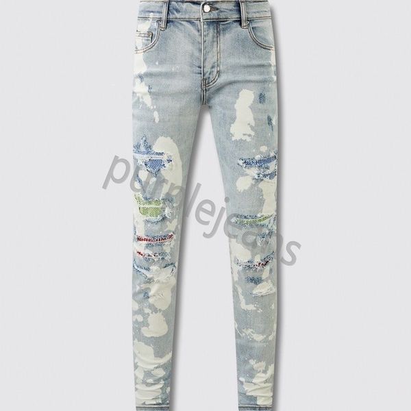 Hommes Jeans Trou Bleu Clair Gris Foncé Italie Marque Homme Pantalon Long Pantalon Streetwear denim Skinny Slim Droit Biker Jean pour Top qualité