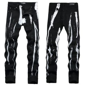 Mannen Jeans Letter Star AM kleine vlek Mannen Borduren Patchwork Ripped Sexy Romantische Wilde Motorbroek Heren AM3525-00 maat 29-38