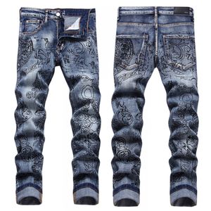 Mannen Jeans Letter Star AM kleine vlek Mannen Borduren Patchwork Ripped Sexy Romantische Wilde Motorbroek Heren AM3381-00 maat 29-38