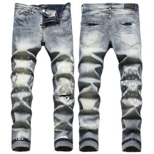 Mannen Jeans Letter Star AM kleine vlek Mannen Borduren Patchwork Ripped Sexy Romantische Wilde Motorbroek Heren AM3114-00 maat 29-38