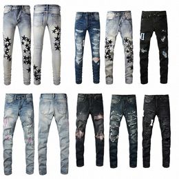 Mannen jeans lichtblauw donkergrijs merk man lange broek broek streetwear denim skinny slim straight biker jean topkwaliteit t1mX#