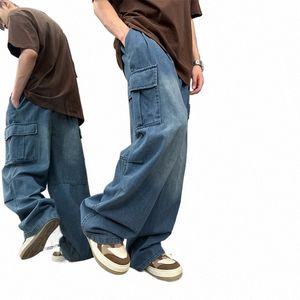 Hommes Jeans Lâche Droite Large Jambe Denim Pantalon Hommes Hip Hop Streetwear Skateboard Neutre Denim Pantalon Mop Cargo jeans u53H #