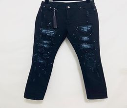 Pantalon de conception de luxe en jean pour hommes longs skinny diamant artificiel détruire la courtepointe design de trou de trou en décors