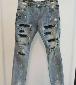 Men Jeans Pantalon de conception de luxe Long Skinny Blue Diamond artificiel Détruisez la courtepointe designer de trou de trou de trou en jean Mens de concepteurs 1930285